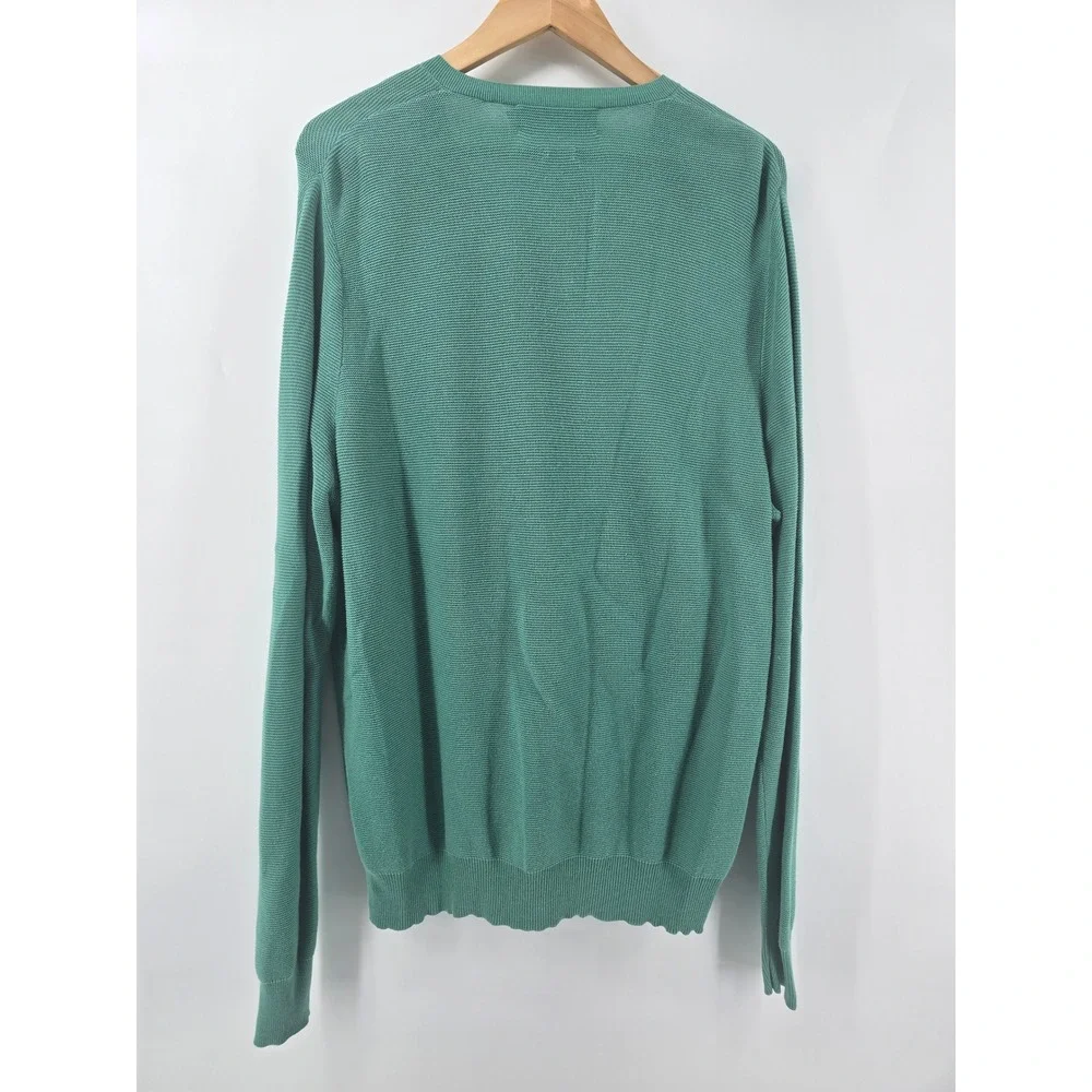 Polo Golf Ralph Lauren Sweater Mens L Green V-Neck Cotton Textured Red Pony Logo